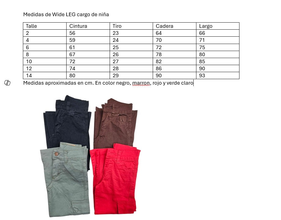 Wide leg cargo para niña