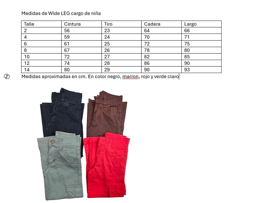 Wide leg cargo para niña