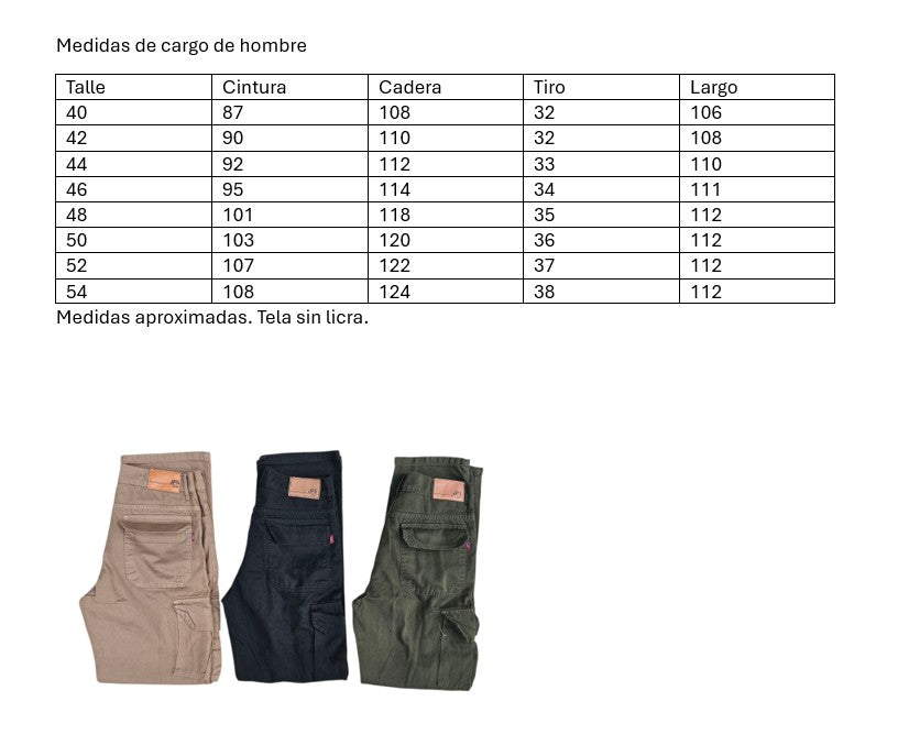 Pantalon cargo de hombre sin licra