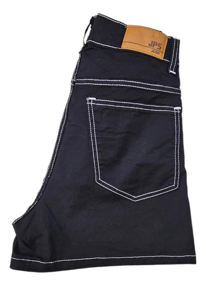 Short de jean negro con hilo blanco