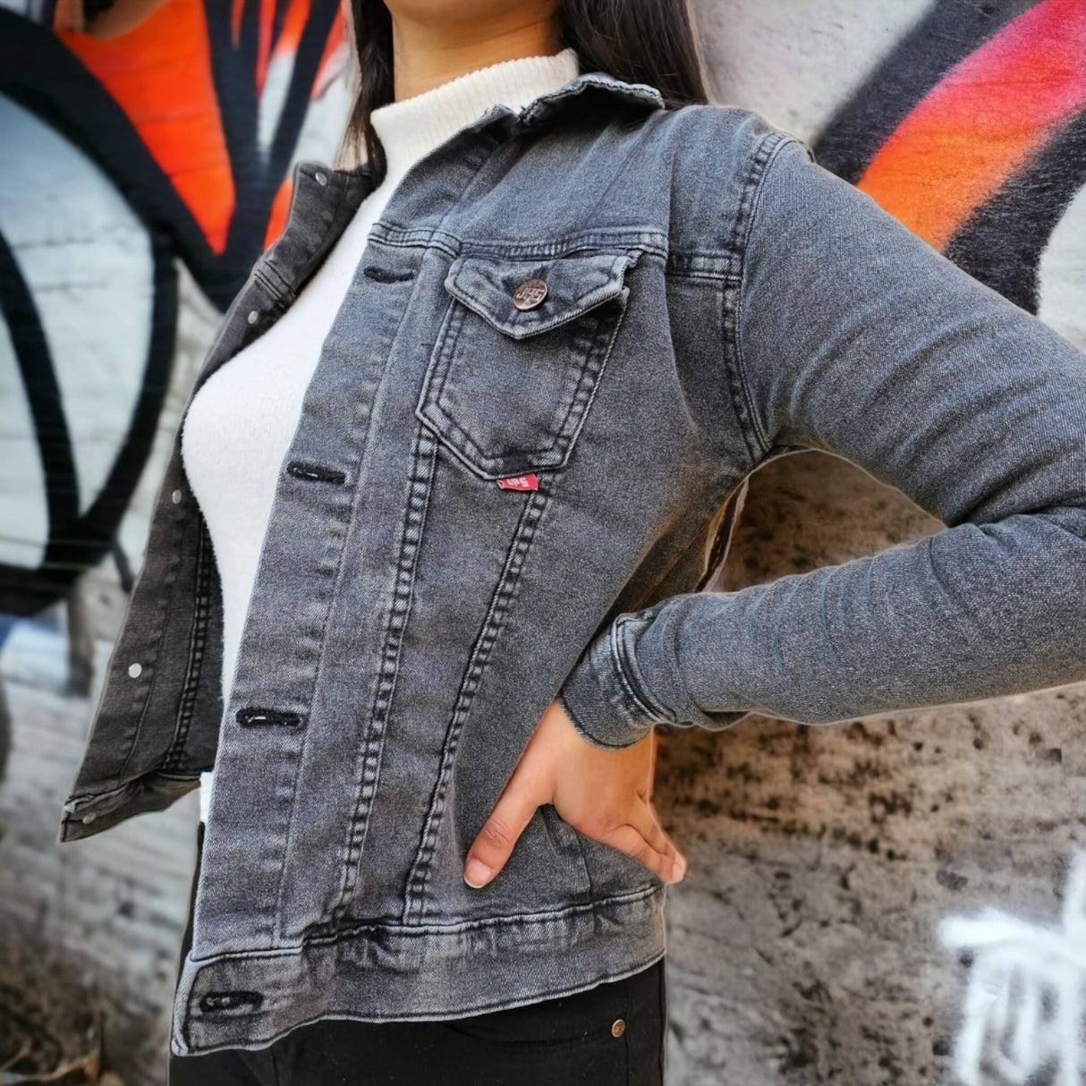 Campera de jean en black/grey