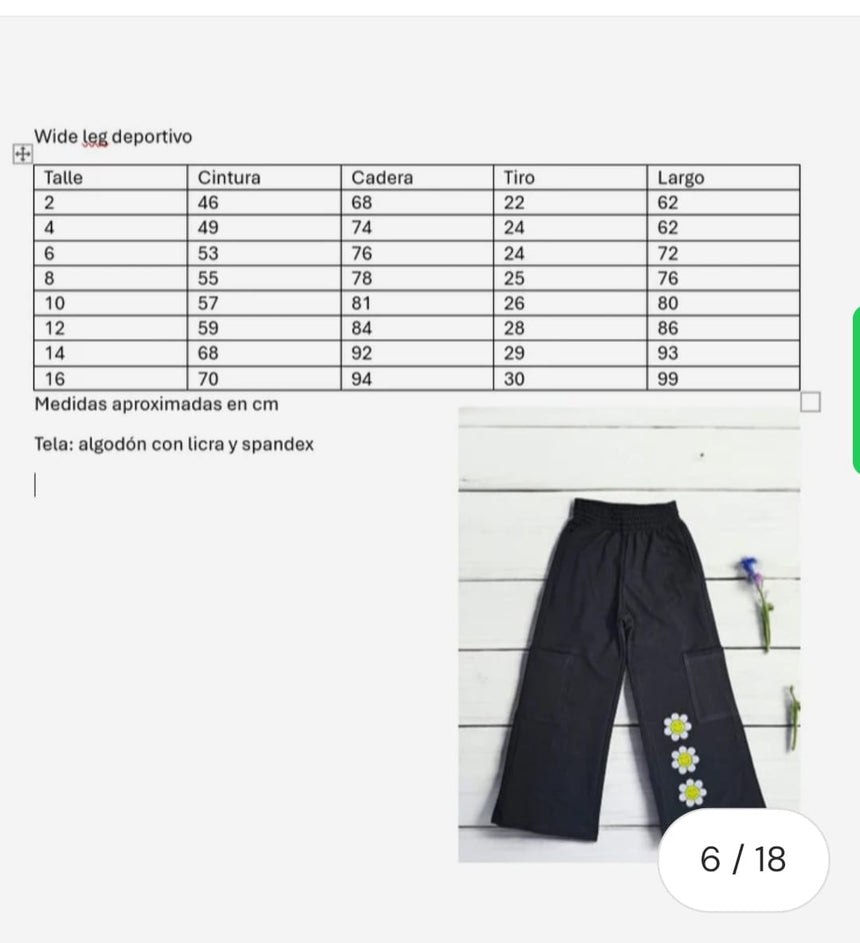 Pantalon deportivo wide leg niña