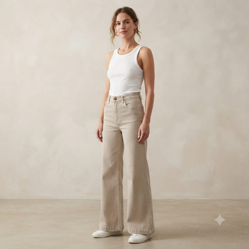 Jean wide leg beige