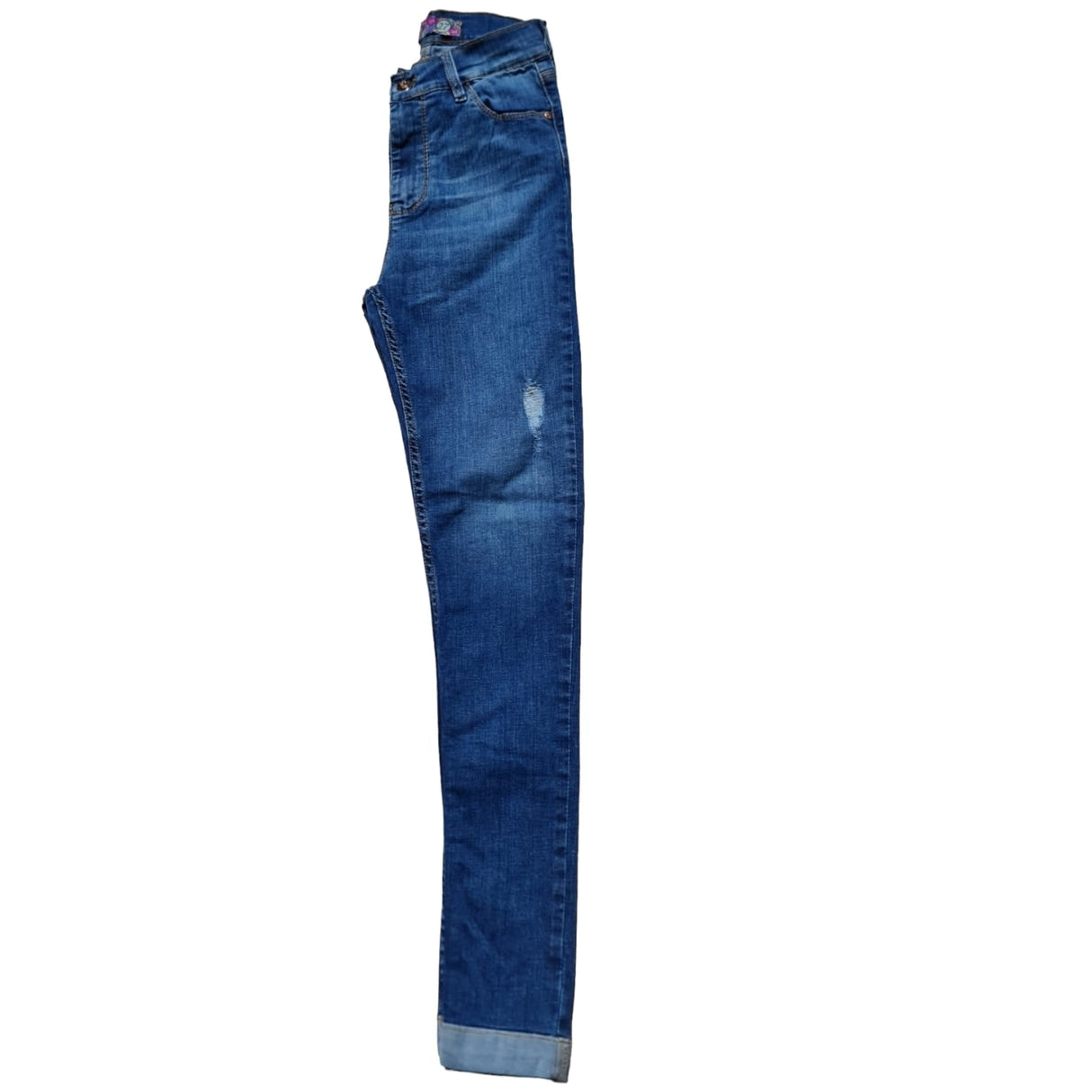 Skinny tiro alto con dobladillo y roturas