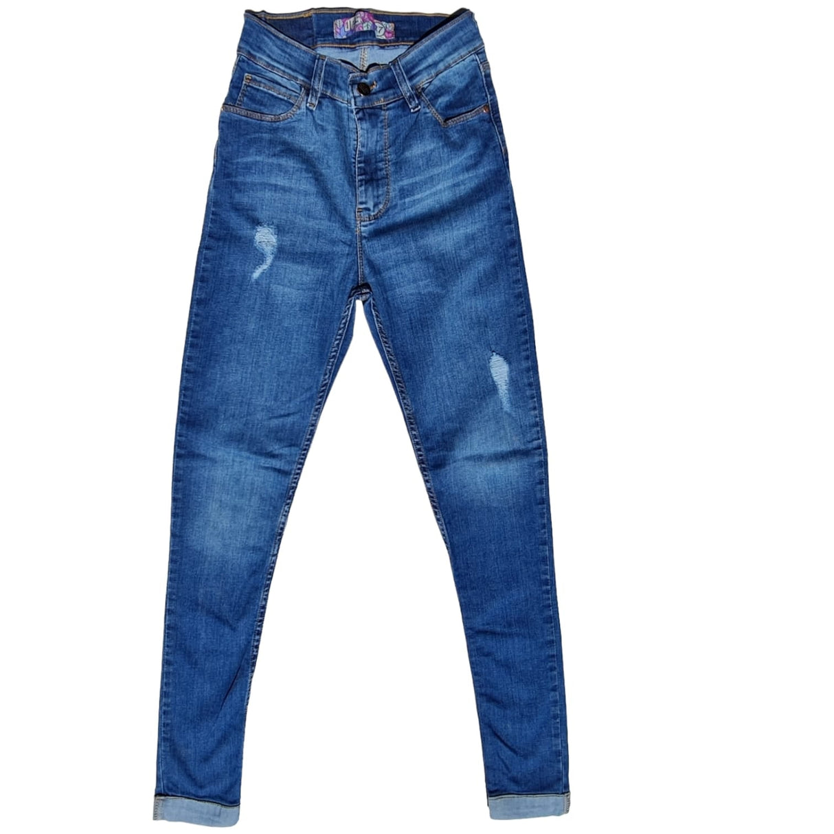 Skinny tiro alto con dobladillo y roturas