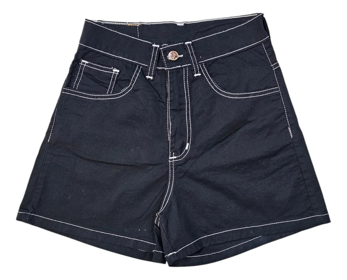 Short de jean negro con hilo blanco