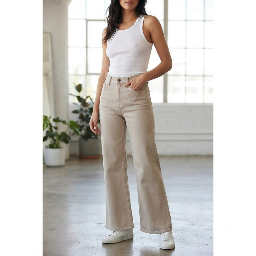 Jean wide leg beige