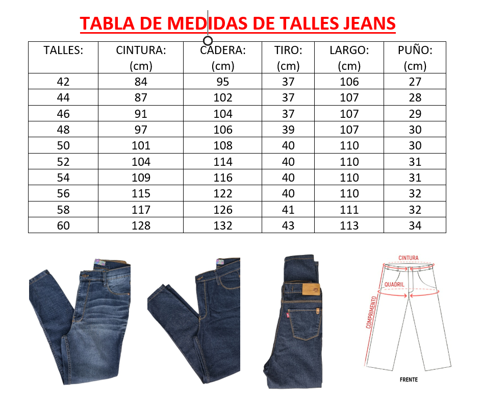 Tabla de talles de jeans de hombre hot sale