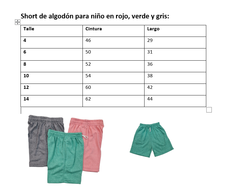 Short de algodon para niños